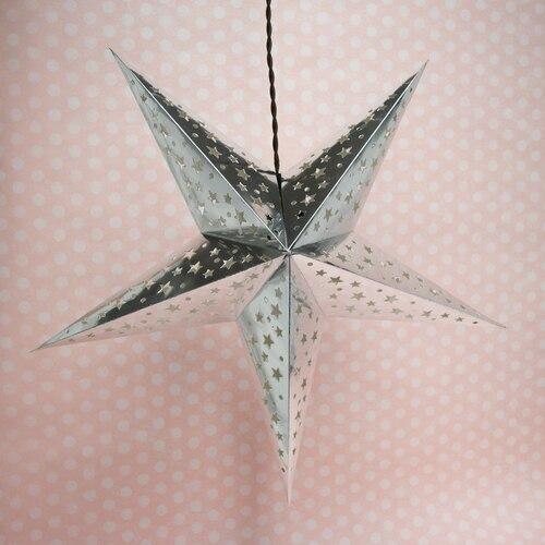 3-PACK + Cord | Silver Starry Night 26&quot; Illuminated Paper Star Lanterns and Lamp Cord Hanging Decorations - LunaBazaar.com - Discover. Decorate. Celebrate.