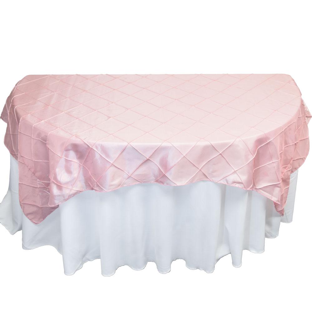 CLOSEOUT Light Pink Square Pintuck Chameleon Table Cloth Overlay Cover - 72 x 72 Inch - Luna Bazaar | Boho &amp; Vintage Style Decor
