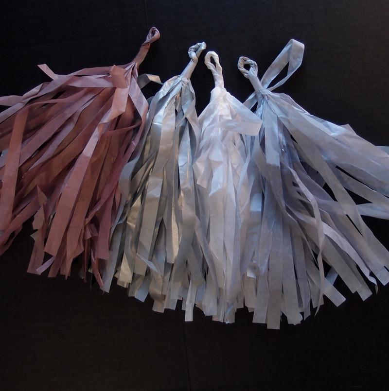 CLOSEOUT Tissue Paper Tassel Garland Kit - Silver Party (Silver, Gray, White, Light Rose) - Luna Bazaar | Boho &amp; Vintage Style Decor