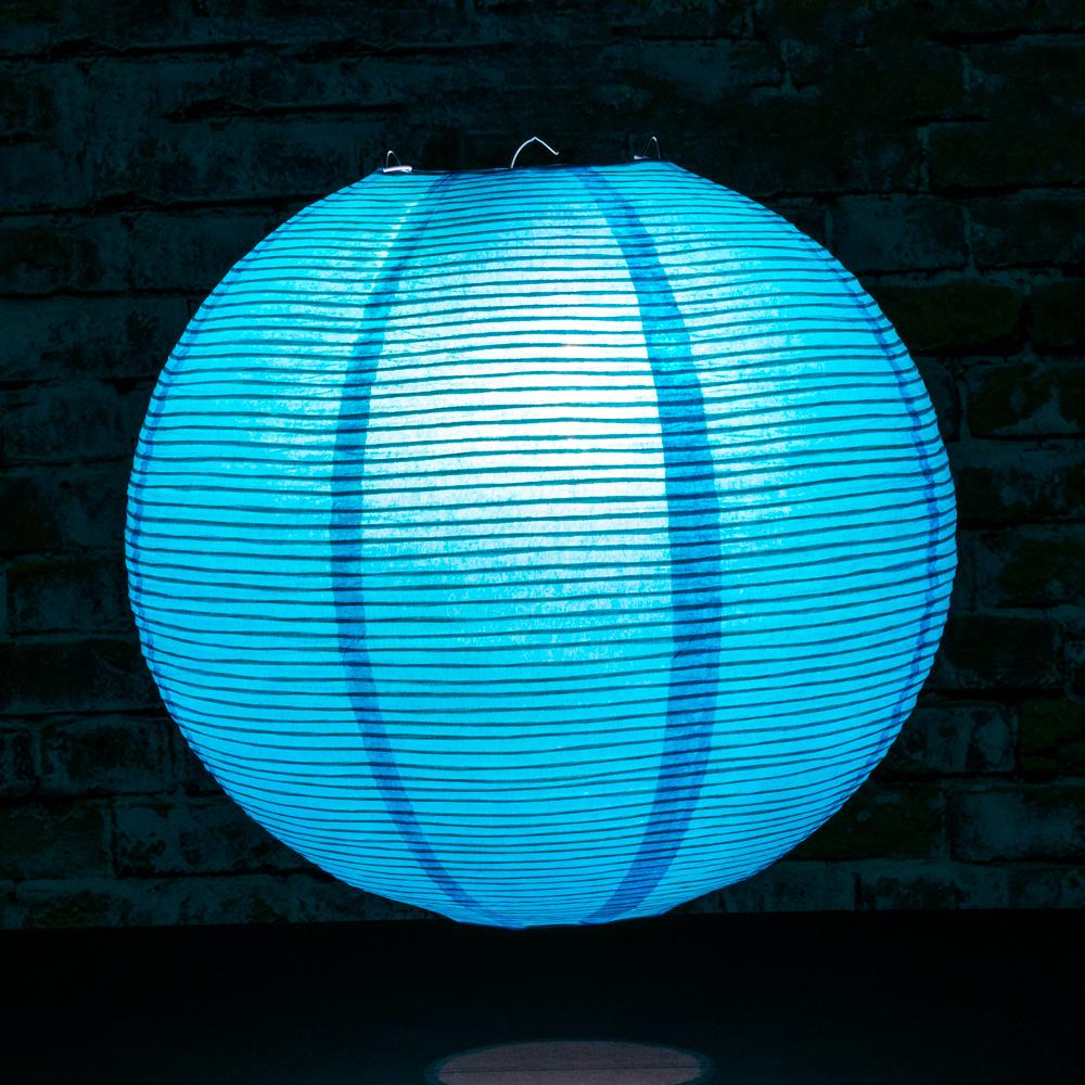 12&quot; Turquoise Blue Fine Line Premium Parallel Ribbing Paper Lantern, Extra Sturdy - Luna Bazaar | Boho &amp; Vintage Style Decor