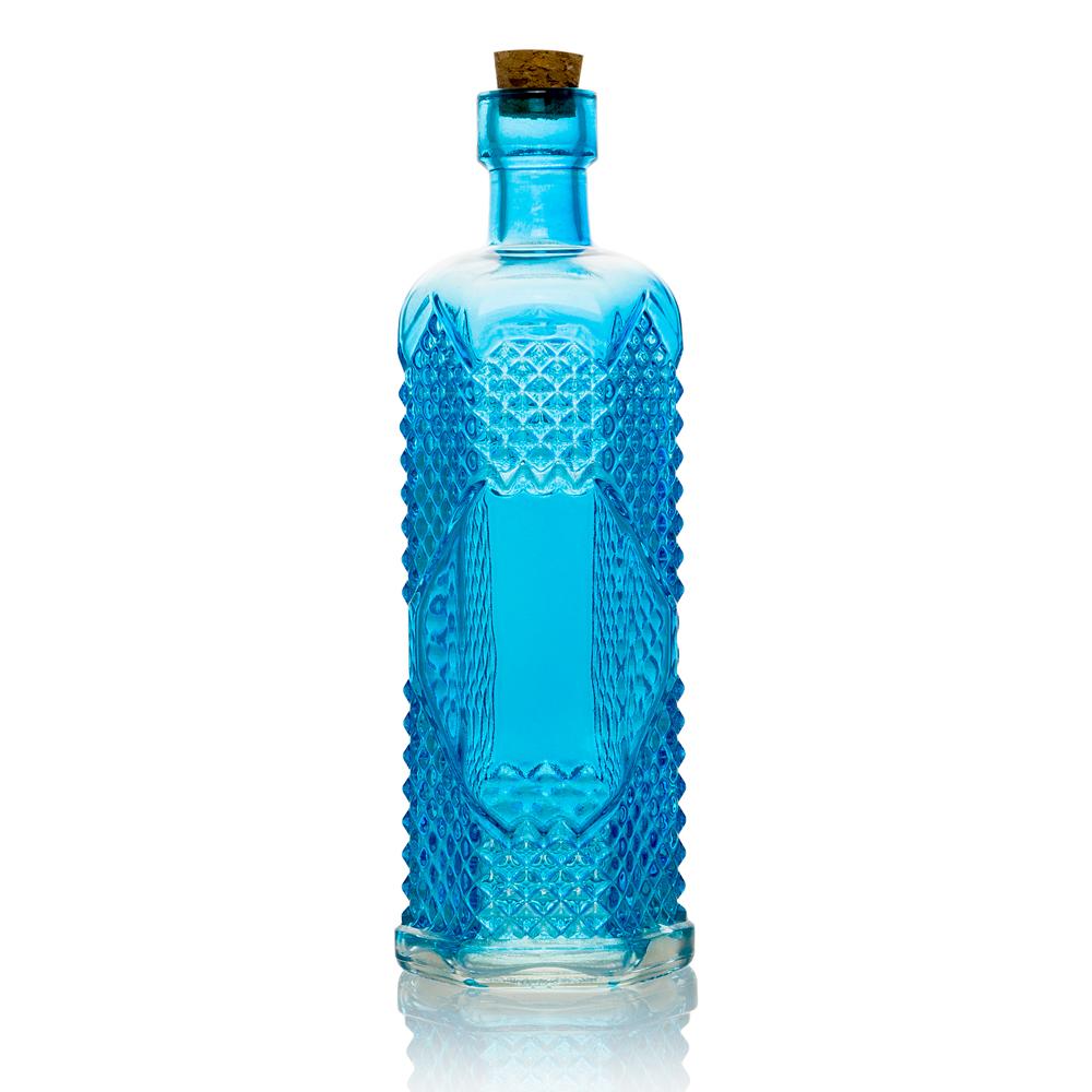 6.5&quot; Aria Turquoise Vintage Glass Bottle with Wedding Flower Bud Vase with Cork - Luna Bazaar | Boho &amp; Vintage Style Decor