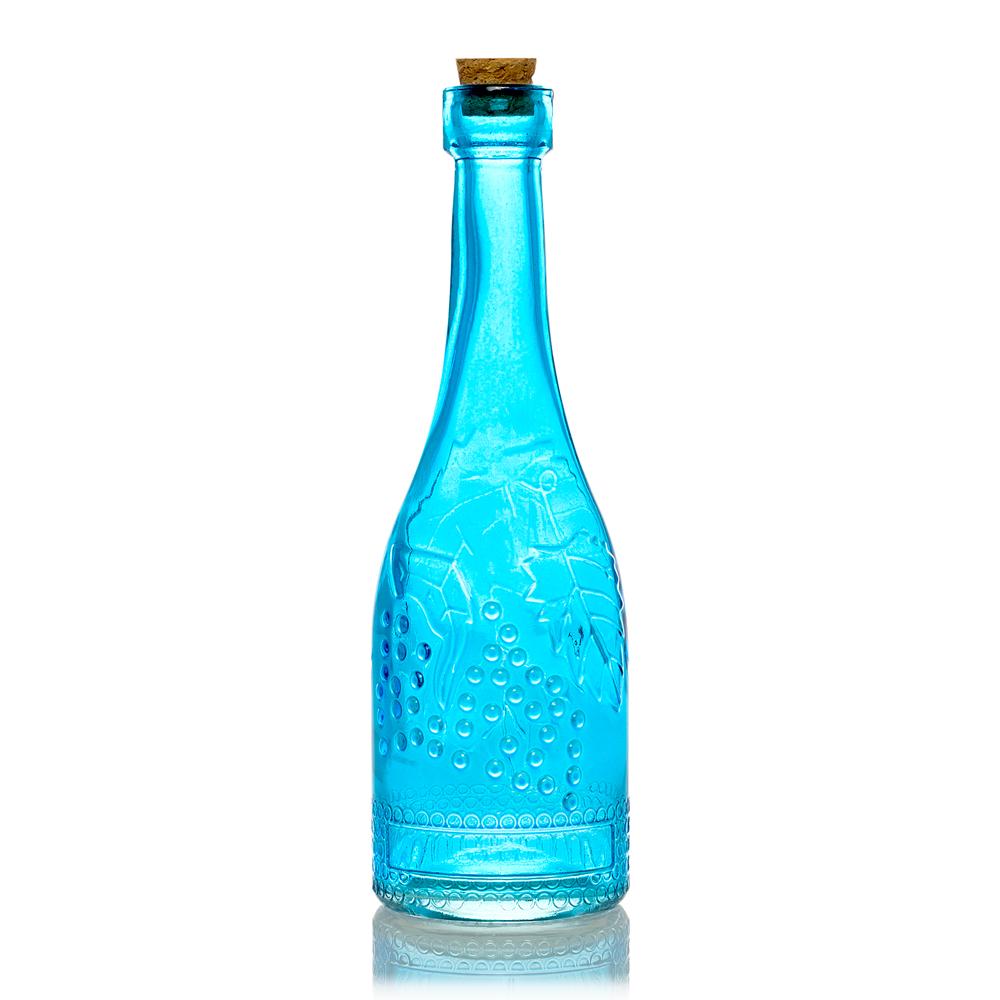 6.6&quot; Stella Turquoise Vintage Glass Bottle with Wedding Flower Bud Vase with Cork - Luna Bazaar | Boho &amp; Vintage Style Decor