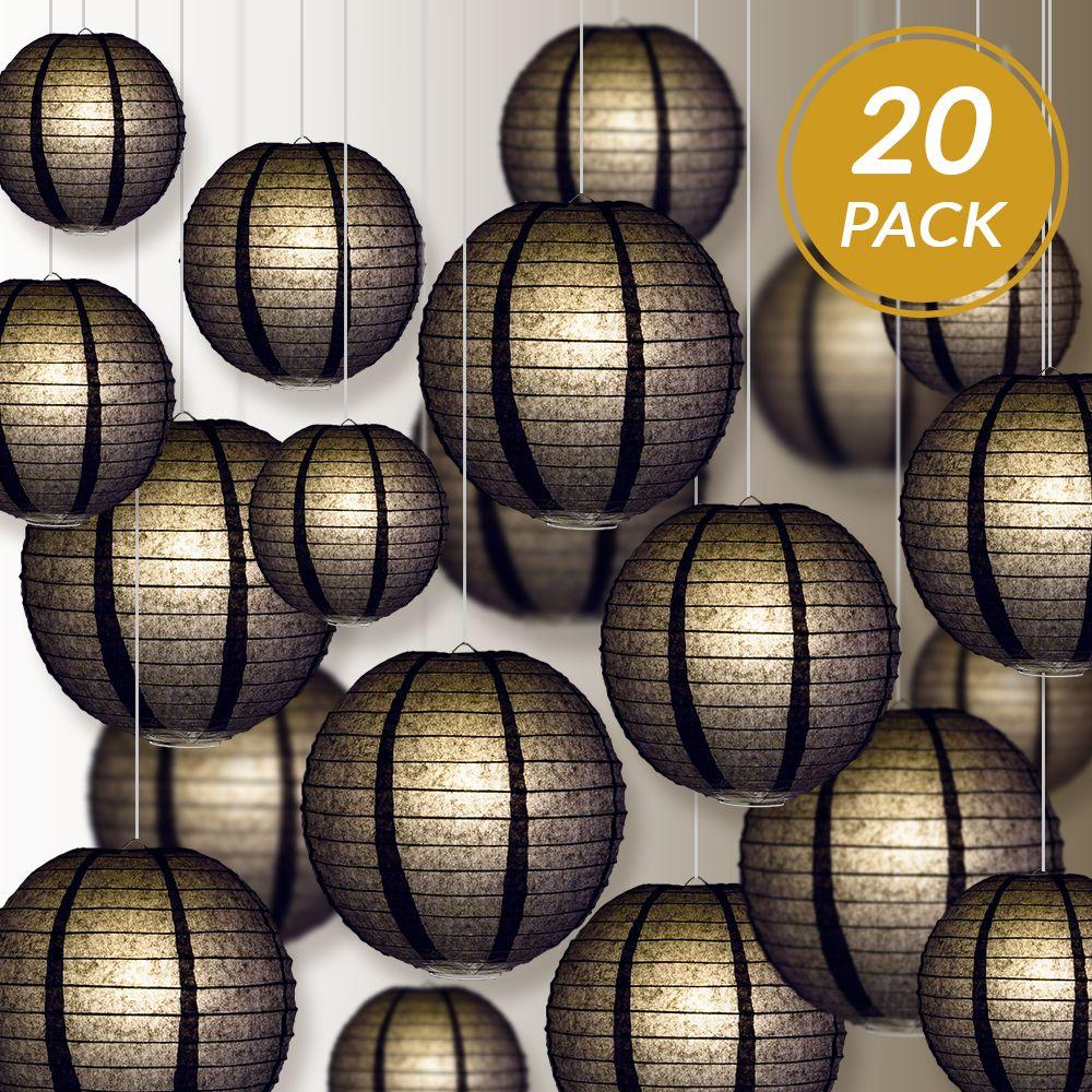 Ultimate 20pc Black Paper Lantern Party Pack - Assorted Sizes of 6, 8, 10, 12 - Luna Bazaar | Boho &amp; Vintage Style Decor