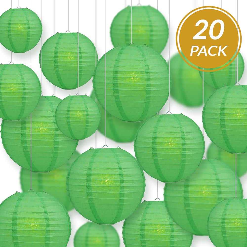 Ultimate 20pc Emerald Green Paper Lantern Party Pack - Assorted Sizes of 6, 8, 10, 12 - Luna Bazaar | Boho &amp; Vintage Style Decor
