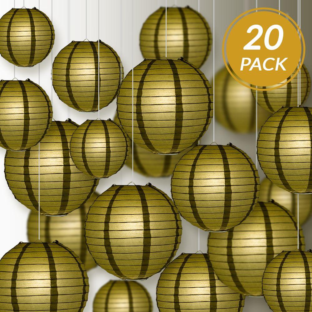 Ultimate 20pc Gold Paper Lantern Party Pack - Assorted Sizes of 6, 8, 10, 12 - Luna Bazaar | Boho &amp; Vintage Style Decor