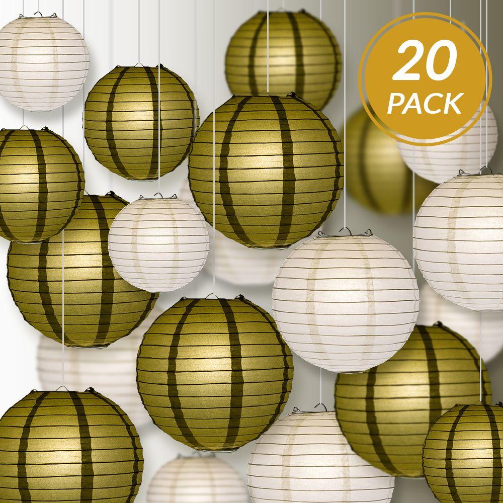Ultimate 20-Piece Gold Variety Paper Lantern Party Pack - Assorted Sizes of 6&quot;, 8&quot;, 10&quot;, 12&quot; (5 Round Lanterns Each) for Weddings, Events and Decor - Luna Bazaar | Boho &amp; Vintage Style Decor