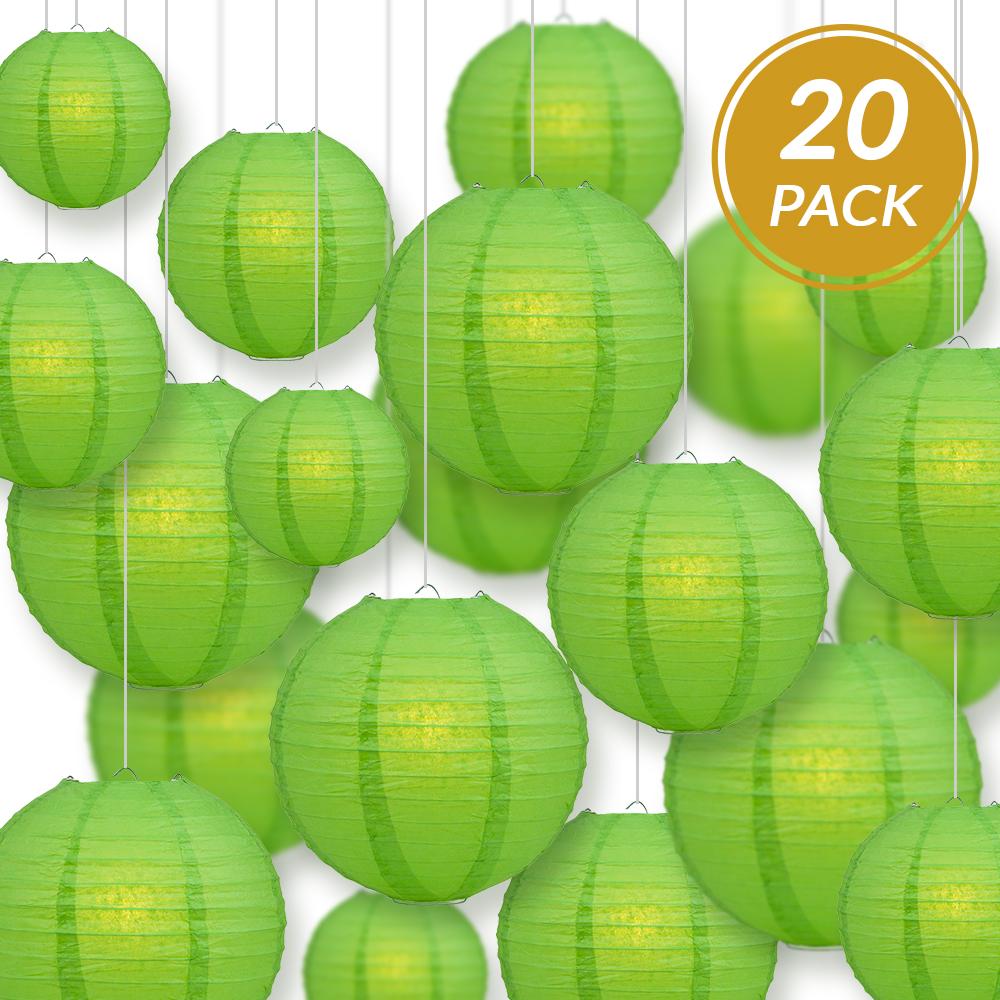 Ultimate 20pc Grass Green Paper Lantern Party Pack - Assorted Sizes of 6, 8, 10, 12 - Luna Bazaar | Boho &amp; Vintage Style Decor