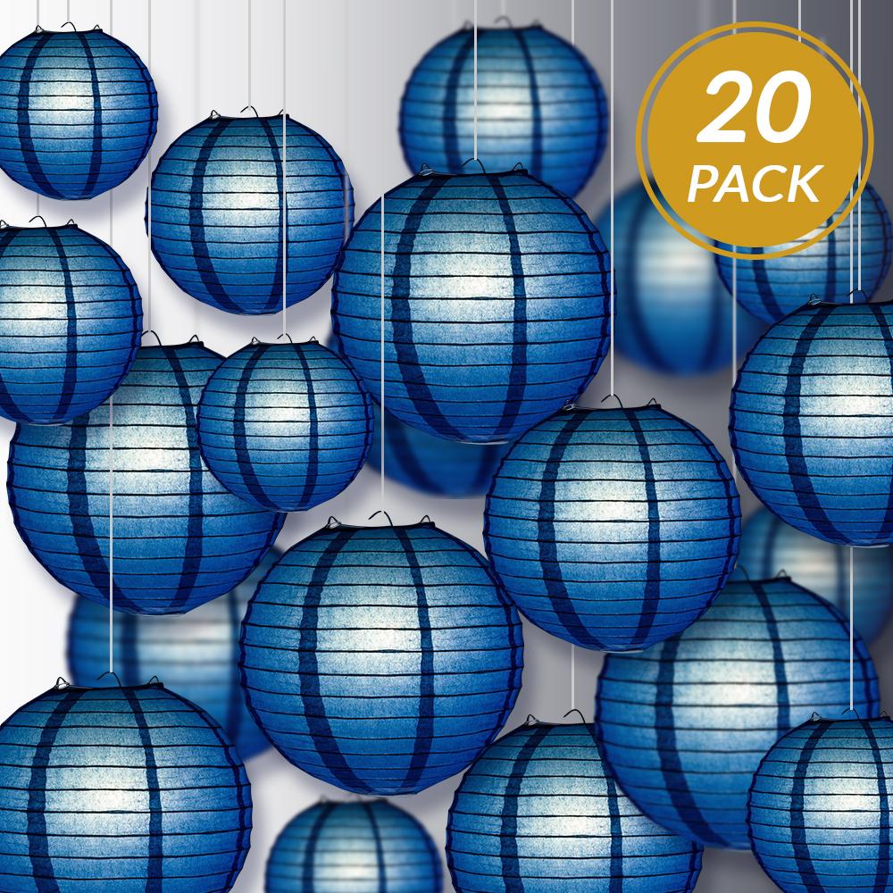Ultimate 20pc Navy Blue Paper Lantern Party Pack - Assorted Sizes of 6, 8, 10, 12 - Luna Bazaar | Boho &amp; Vintage Style Decor
