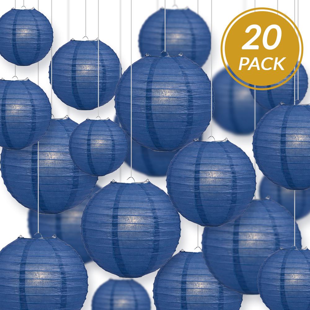 Ultimate 20pc Navy Blue Paper Lantern Party Pack - Assorted Sizes of 6, 8, 10, 12 - Luna Bazaar | Boho &amp; Vintage Style Decor