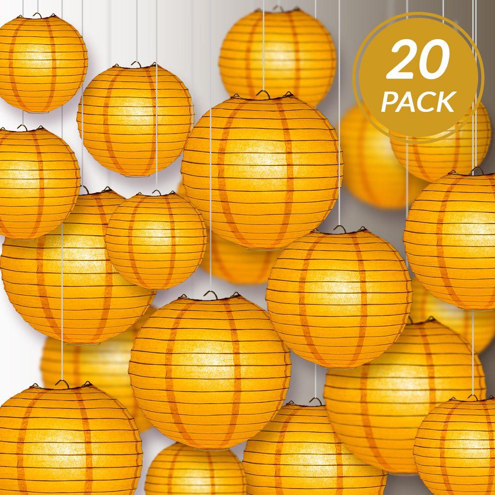 Ultimate 20pc Orange Paper Lantern Party Pack - Assorted Sizes of 6, 8, 10, 12 - Luna Bazaar | Boho &amp; Vintage Style Decor
