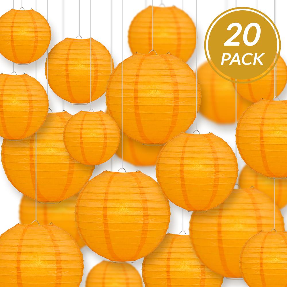 Ultimate 20pc Orange Paper Lantern Party Pack - Assorted Sizes of 6, 8, 10, 12 - Luna Bazaar | Boho &amp; Vintage Style Decor