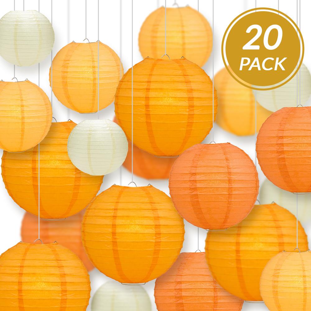 Ultimate 20-Piece Orange Variety Paper Lantern Party Pack - Assorted Sizes of 6&quot;, 8&quot;, 10&quot;, 12&quot; (5 Round Lanterns Each) for Weddings, Events and Decor - Luna Bazaar | Boho &amp; Vintage Style Decor