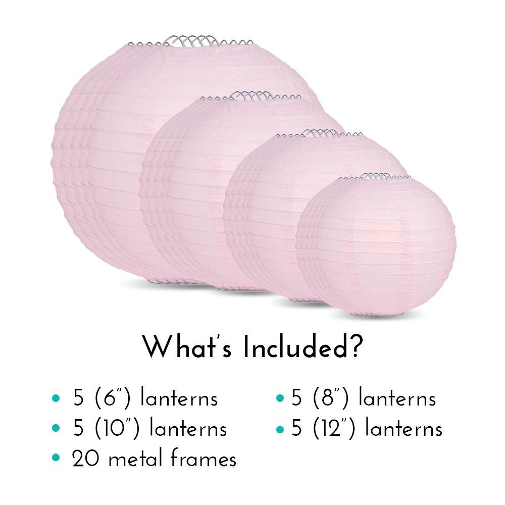 Ultimate 20pc Pink Paper Lantern Party Pack - Assorted Sizes of 6, 8, 10, 12 - Luna Bazaar | Boho &amp; Vintage Style Decor