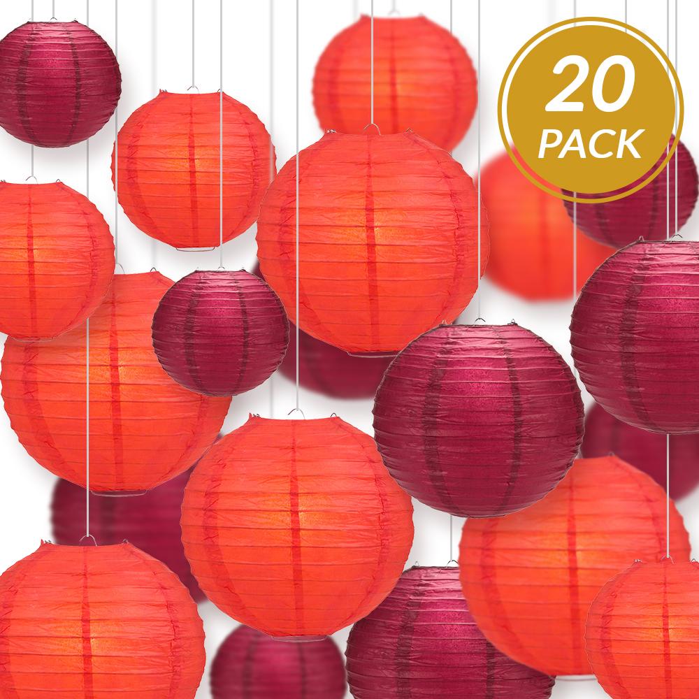 Ultimate 20-Piece Red Variety Paper Lantern Party Pack - Assorted Sizes of 6&quot;, 8&quot;, 10&quot;, 12&quot; (5 Round Lanterns Each) for Weddings, Birthday, Events and Decor - Luna Bazaar | Boho &amp; Vintage Style Decor