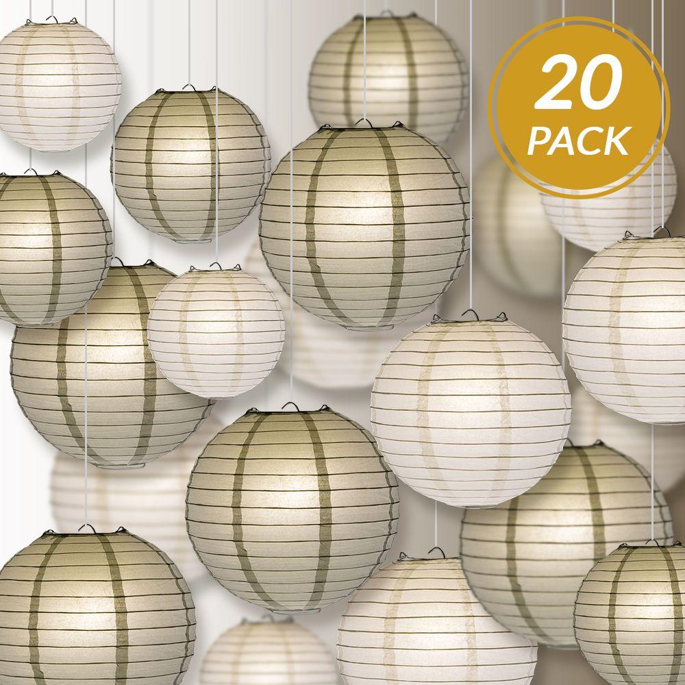 Ultimate 20-Piece Silver Variety Paper Lantern Party Pack - Assorted Sizes of 6, 8, 10, 12 (5 Round Lanterns Each) for