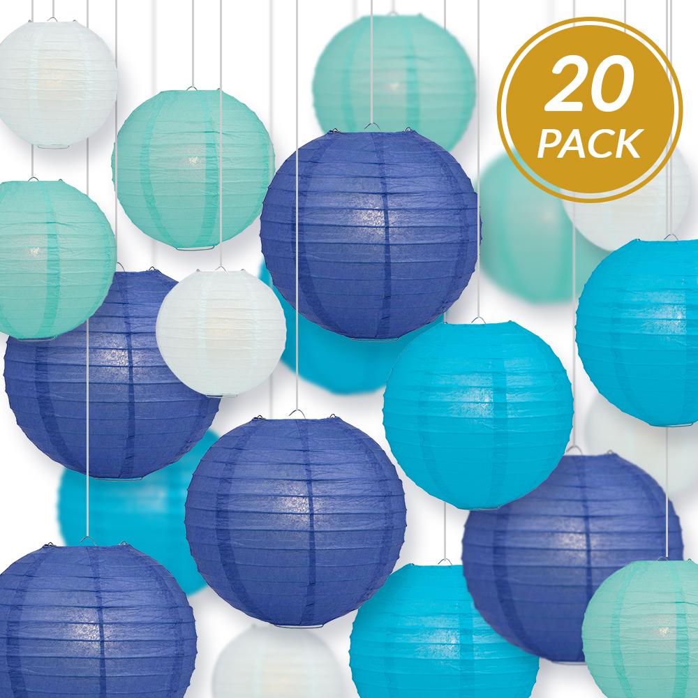 Ultimate 20-Piece Sky Blue Variety Paper Lantern Party Pack - Assorted Sizes 6&quot;, 8&quot;, 10&quot;, 12&quot; (5 Lanterns Each) - Luna Bazaar | Boho &amp; Vintage Style Decor