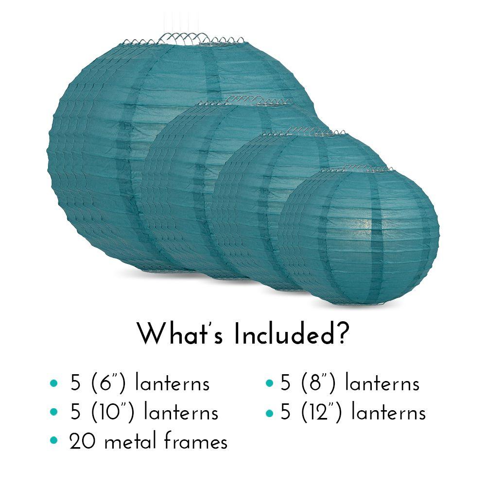 Ultimate 20pc Tahiti Teal Paper Lantern Party Pack - Assorted Sizes of 6, 8, 10, 12 - Luna Bazaar | Boho &amp; Vintage Style Decor