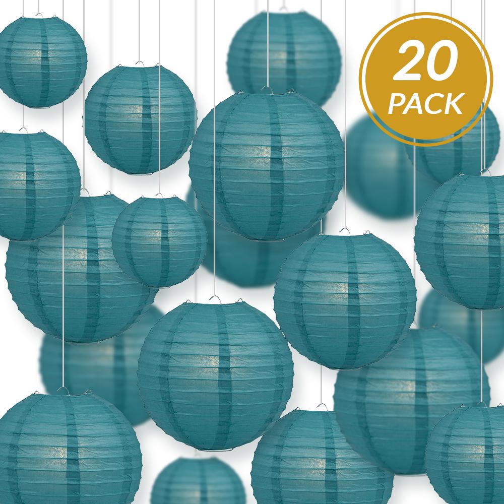 Ultimate 20pc Tahiti Teal Paper Lantern Party Pack - Assorted Sizes of 6, 8, 10, 12 - Luna Bazaar | Boho &amp; Vintage Style Decor
