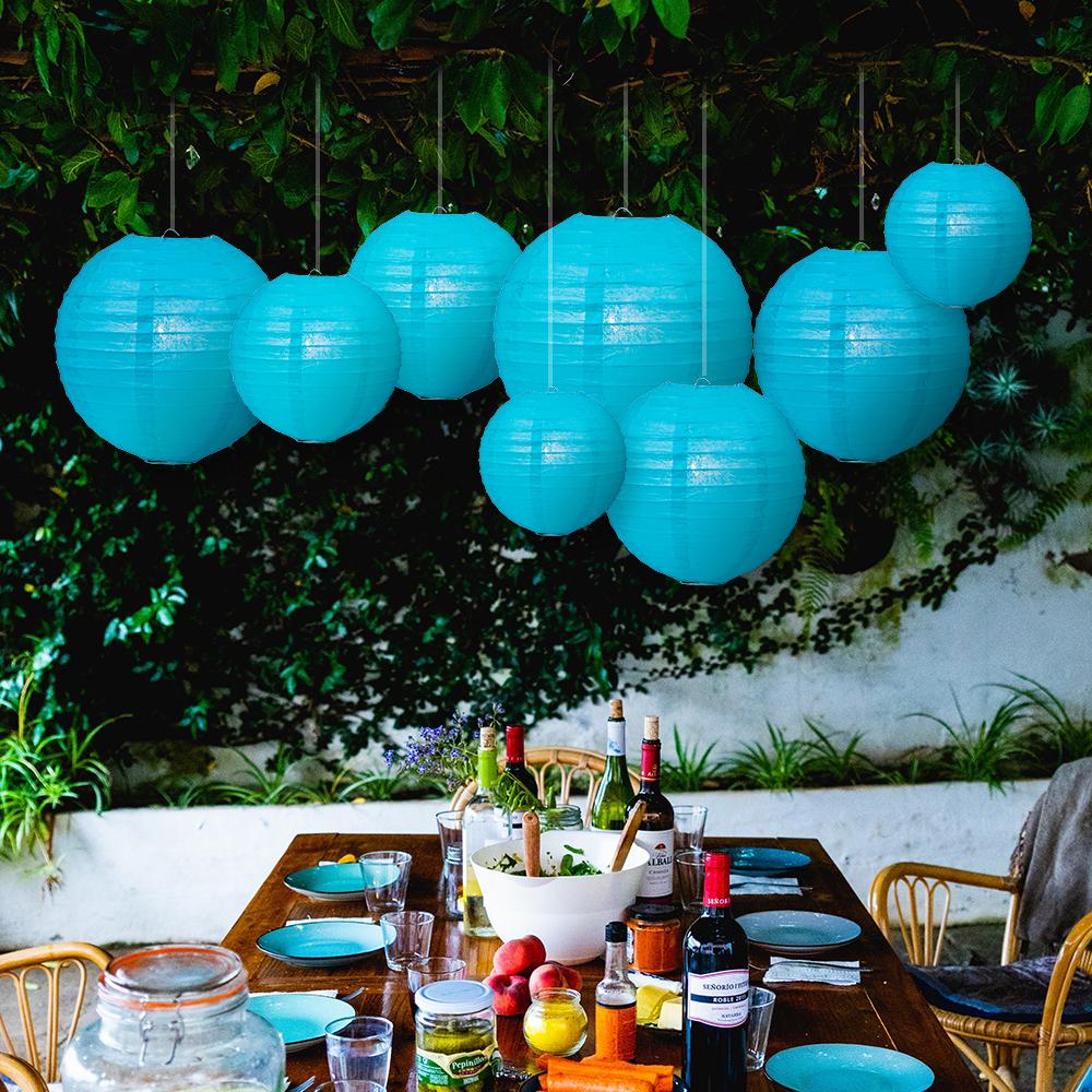Ultimate 20pc Turquoise Paper Lantern Party Pack - Assorted Sizes of 6, 8, 10, 12 - Luna Bazaar | Boho &amp; Vintage Style Decor