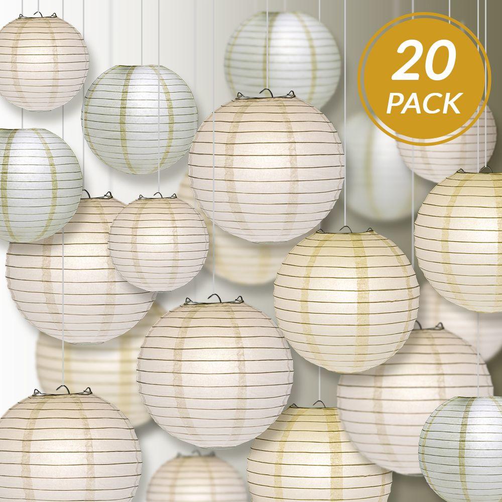 Ultimate 20-Piece White Variety Paper Lantern Party Pack - Assorted Sizes of 6&quot;, 8&quot;, 10&quot;, 12&quot; (5 Round Lanterns Each) for Weddings, Events and Decor - Luna Bazaar | Boho &amp; Vintage Style Decor