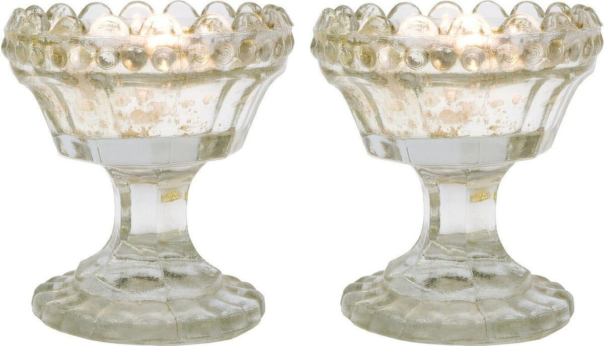 2-Pack Vintage Mercury Glass Candle Holder (3-Inch, Charlene Chalice Design, Silver) - For Use with Tea Lights - For Home Decor, Parties, and Wedding Decorations - Luna Bazaar | Boho &amp; Vintage Style Decor