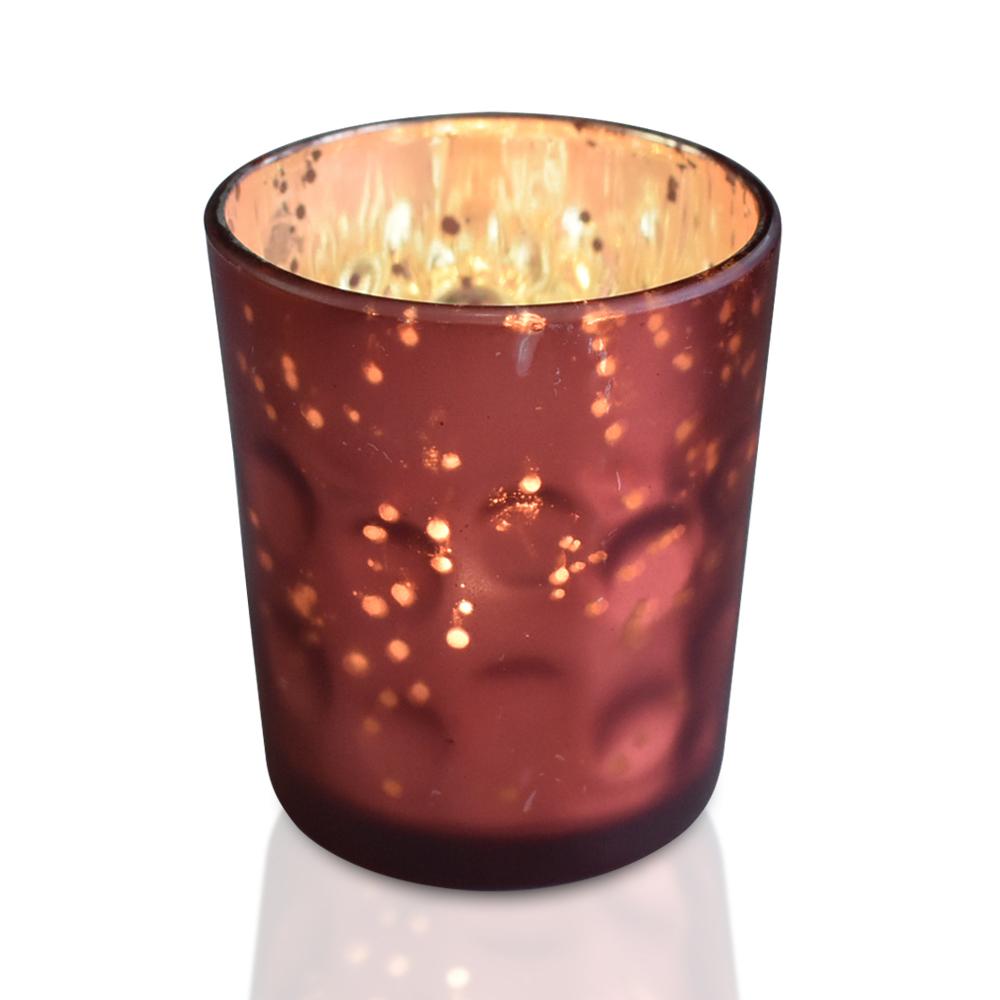 4-Pack Vintage Mercury Glass Candle Holder (3-Inch, Tess Design, Rustic Copper Red) - for use with Tea Lights - Home Décor, Parties and Wedding Decorations - Luna Bazaar | Boho &amp; Vintage Style Decor