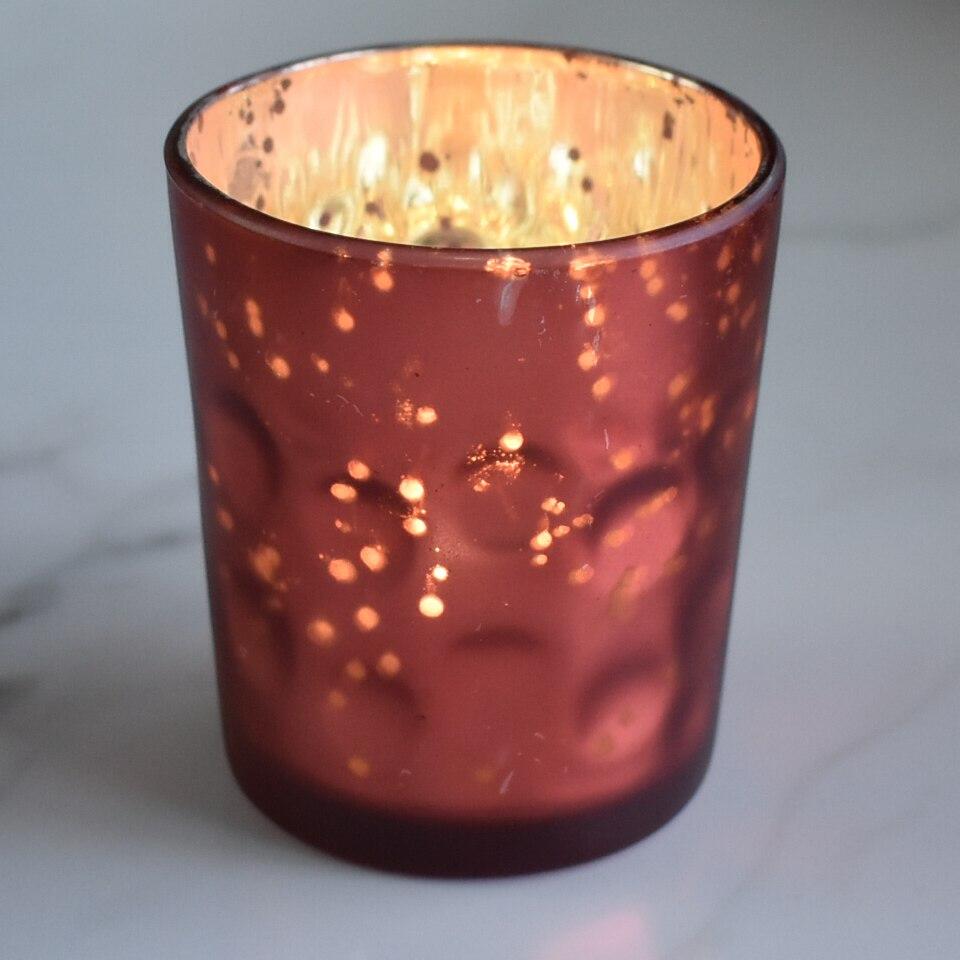 Vintage Mercury Glass Candle Holder (3-Inch, Tess Design, Rustic Copper Red) - for use with Tea Lights - for Home Décor, Parties and Wedding Decorations - Luna Bazaar | Boho &amp; Vintage Style Decor
