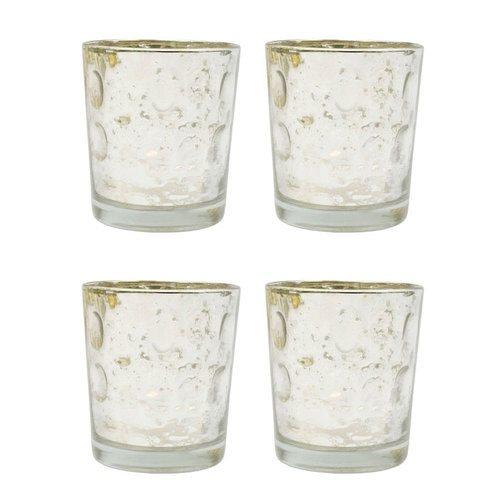 24-Pack Vintage Mercury Glass Candle Holder (3-Inch, Tess Design, Silver) - for use with Tea Lights - for Home Décor, Parties and Wedding Decorations - Luna Bazaar | Boho &amp; Vintage Style Decor