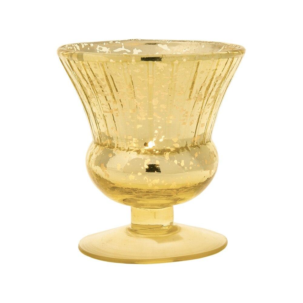 Vintage Mercury Glass Candle Holder (3.5-Inch, Olivia Design, Fluted Urn Gold) - Decorative Candle Holder - For Home Decor and Wedding Centerpieces - Luna Bazaar | Boho &amp; Vintage Style Decor
