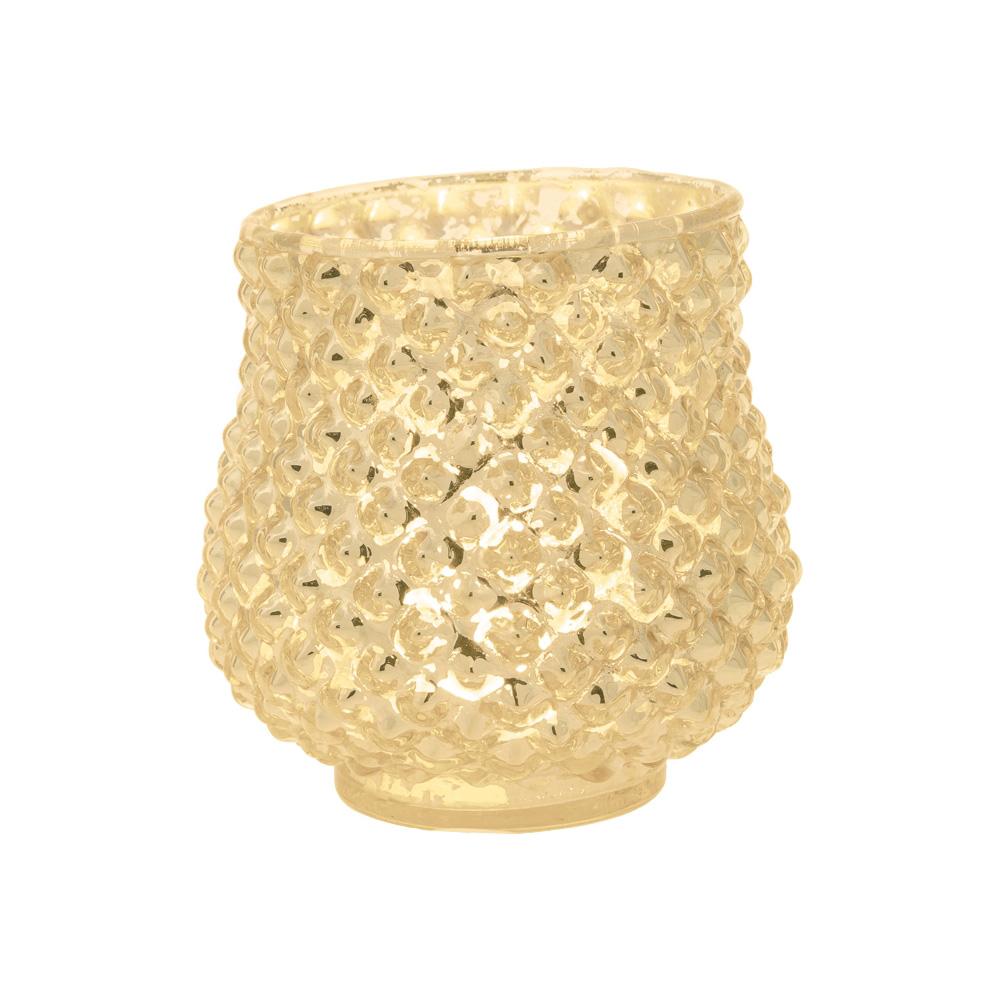 Vintage Mercury Glass Candle Holder (3-Inch, Ruby Design, Gold) - Decorative Candle Holder - For Home Decor, Party Decorations, Wedding Centerpieces - Luna Bazaar | Boho & Vintage Style Decor