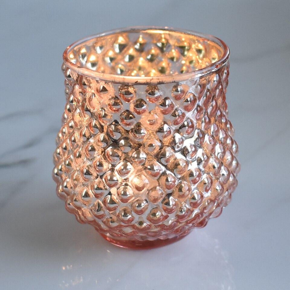 Vintage Mercury Glass Vase and Candle Holder (3-Inch, Small Ruby, Rose Gold Pink) - For Use with Tea Lights - For Home Decor, Parties and Wedding Decorations - Luna Bazaar | Boho &amp; Vintage Style Decor