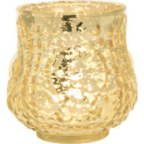Vintage Mercury Glass Candle Holder (3-Inch, Rose Design, Small Nouveau Motif, Gold) - Decorative Candle Holder - For Home Decor, Party Decorations, and Wedding Centerpieces - Luna Bazaar | Boho & Vintage Style Decor