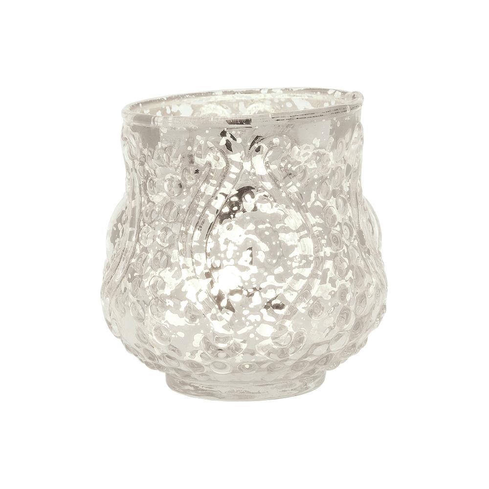 Vintage Mercury Glass Candle Holder (3-Inch, Rose Design, Small Nouveau Motif, Silver) - Decorative Candle Holder - Luna Bazaar | Boho &amp; Vintage Style Decor