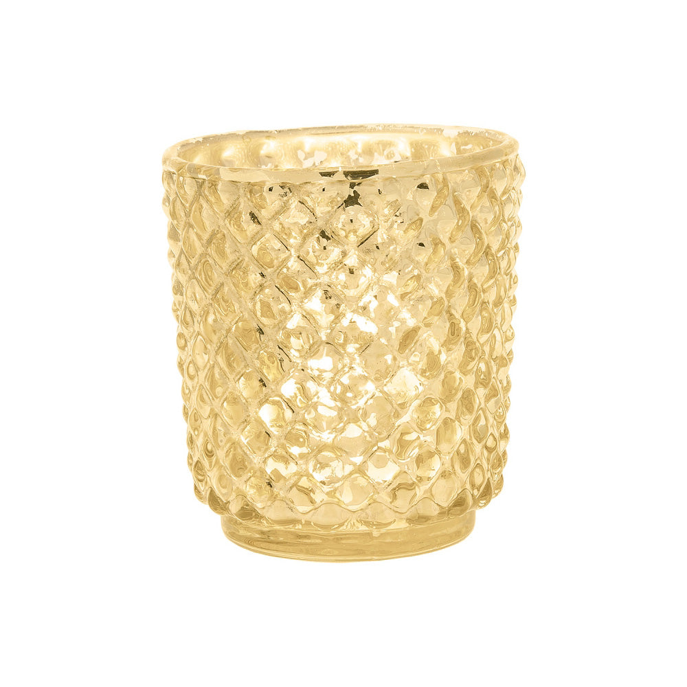 Vintage Mercury Glass Candle Holder (3-Inch, Small Rachel Design, Gold) - For use with Tea Light - Decorative Candle Holder for Home Decor and Wedding Centerpieces - LunaBazaar.com - Discover. Decorate. Celebrate.