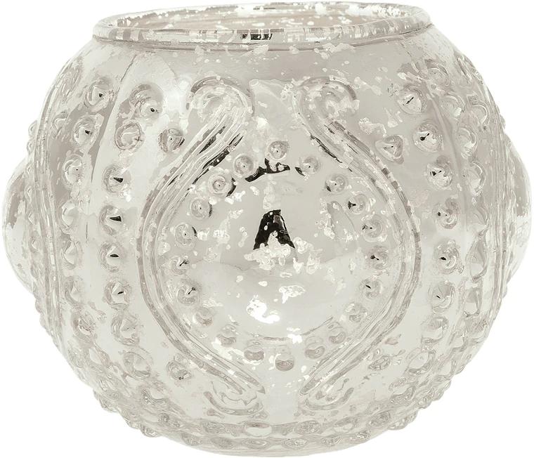 Vintage Mercury Glass Candle Holder (3.25-Inches, Small Josephine Design, Silver) - Use with Tea lights - for Home Decor, Parties and Wedding Decorations - Luna Bazaar | Boho &amp; Vintage Style Decor