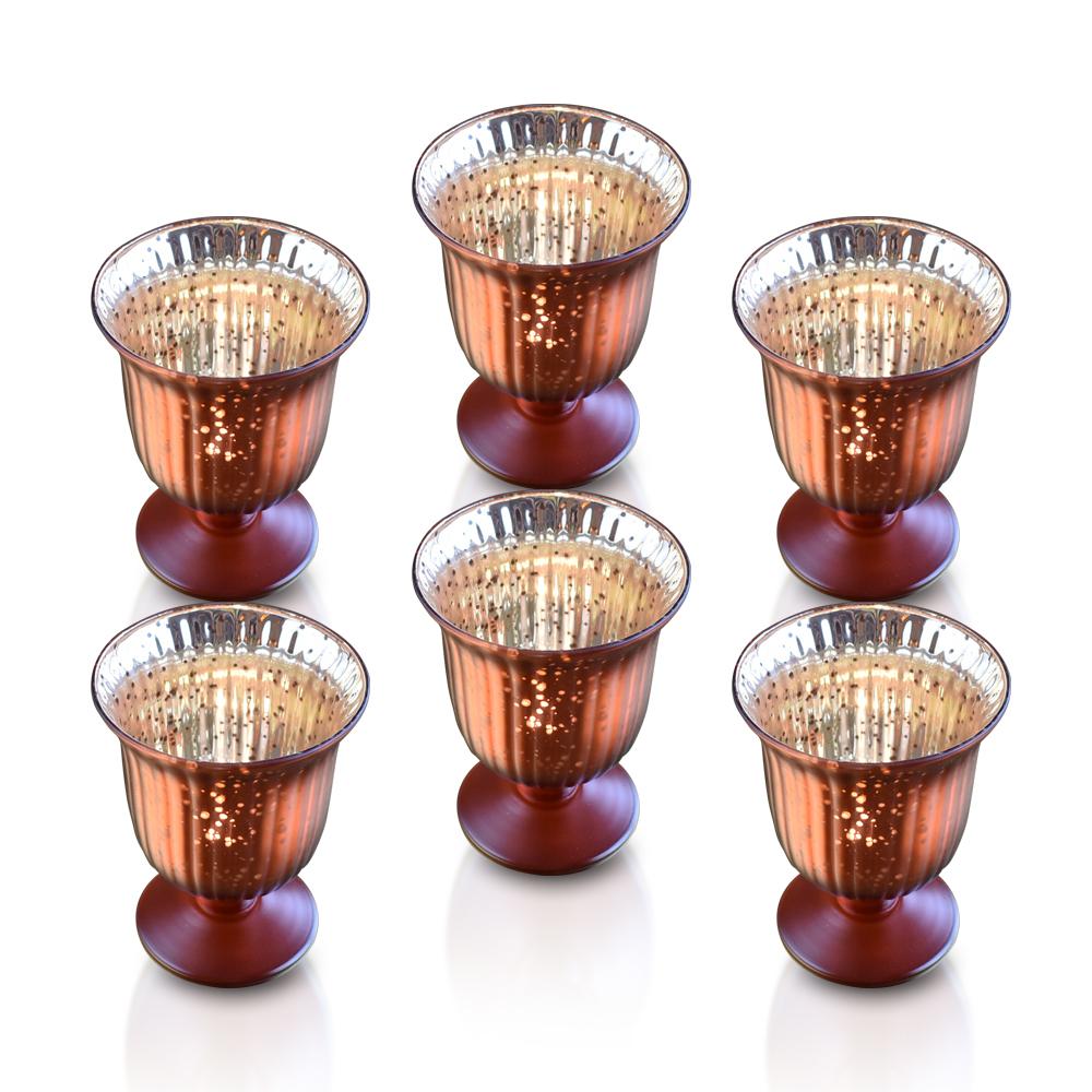 6-Pack Vintage Mercury Glass Candle Holders (5-Inch, Emma Design, Fluted Urn, Rustic Copper Red) - Decorative Candle Holder - For Home Decor and Wedding Centerpieces - Luna Bazaar | Boho &amp; Vintage Style Decor
