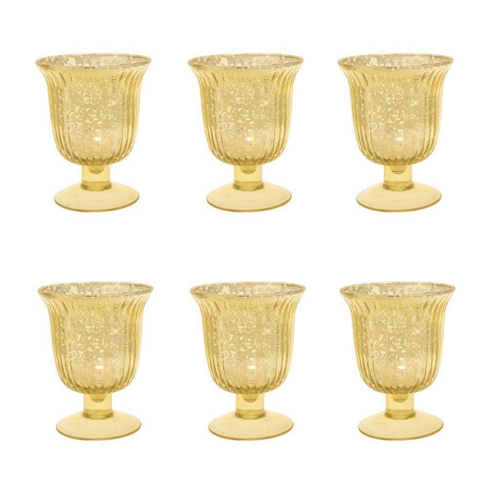 6-Pack Vintage Mercury Glass Candle Holders (5-Inch, Emma Design, Fluted Urn, Gold) - Decorative Candle Holder - For Home Decor and Wedding Centerpieces - Luna Bazaar | Boho &amp; Vintage Style Decor