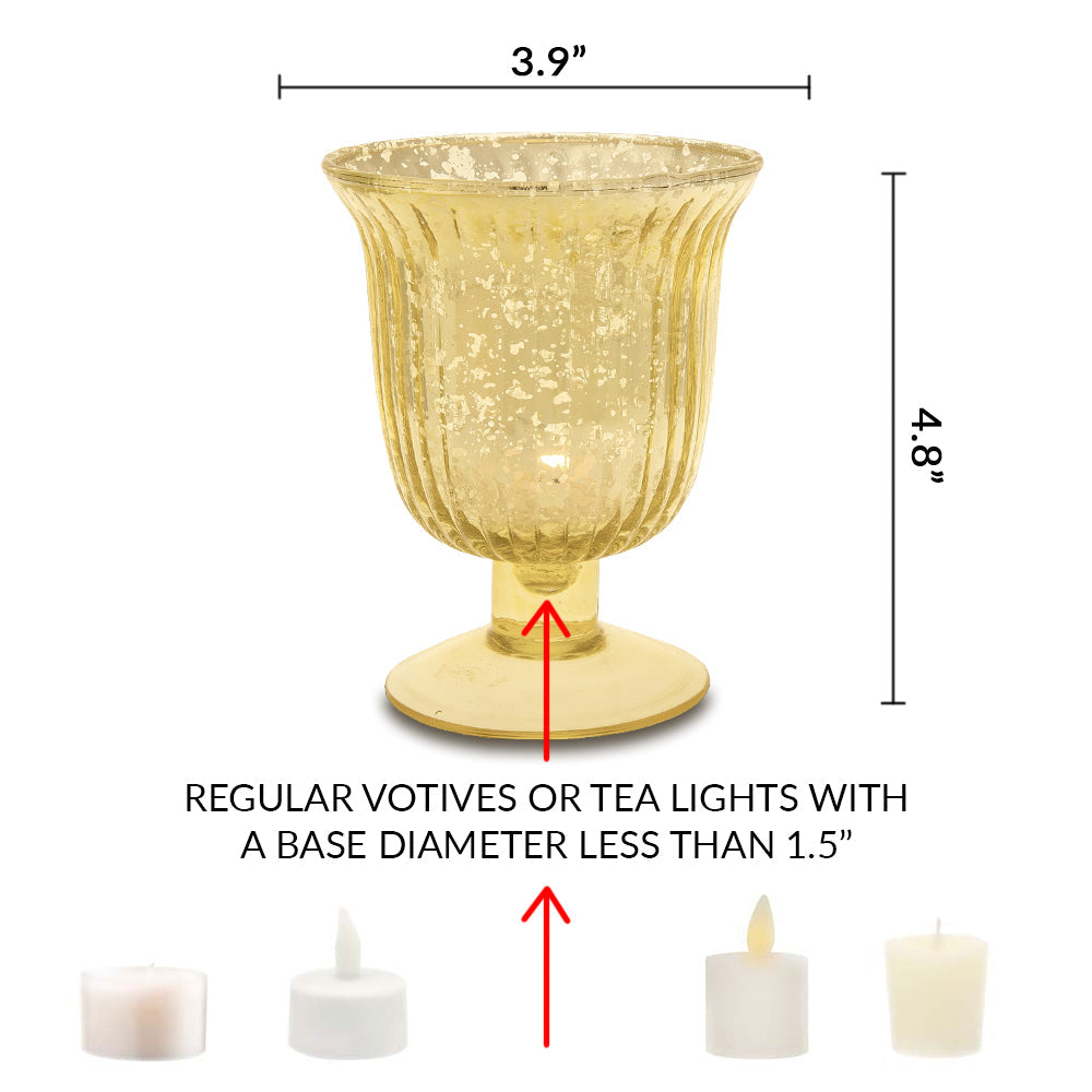 Vintage Mercury Glass Candle Holder (5-Inch, Emma Design, Fluted Urn, Gold) - Decorative Candle Holder - For Home Decor, Party Decorations, and Wedding Centerpieces - LunaBazaar.com - Discover. Decorate. Celebrate.