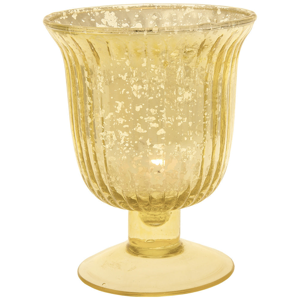 2-PACK | Vintage Mercury Glass Candle Holder (5-Inch, Emma Design, Fluted Urn, Gold) - Decorative Candle Holder - For Home Decor, Party Decorations, and Wedding Centerpieces