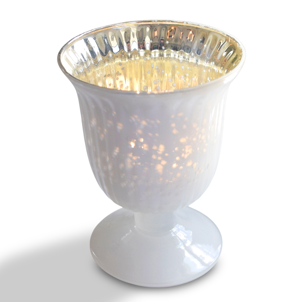 Vintage Mercury Glass Candle Holder (5-Inch, Emma Design, Fluted Urn, Pearl White) - Decorative Candle Holder - For Home Decor and Wedding Centerpieces - Luna Bazaar | Boho &amp; Vintage Style Decor