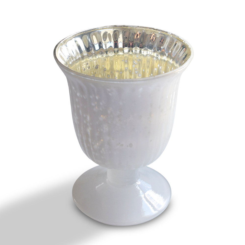 Vintage Mercury Glass Candle Holder (5-Inch, Emma Design, Fluted Urn, Pearl White) - Decorative Candle Holder - For Home Decor and Wedding Centerpieces - Luna Bazaar | Boho &amp; Vintage Style Decor