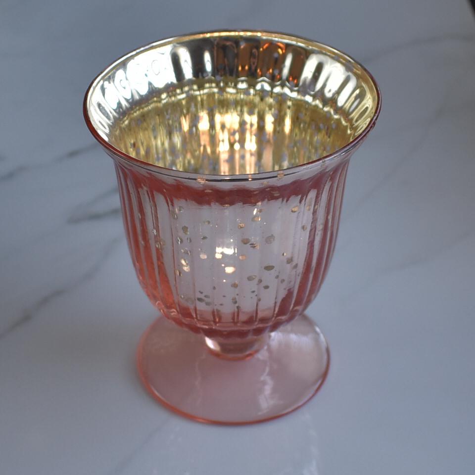 Vintage Mercury Glass Candle Holder (5-Inch, Emma Design, Fluted Urn, Rose Gold Pink) - Decorative Candle Holder - For Home Decor and Wedding Centerpieces - Luna Bazaar | Boho &amp; Vintage Style Decor