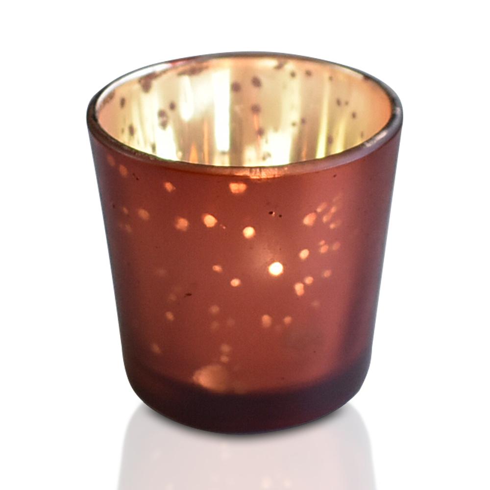 6-Pack Vintage Mercury Glass Candle Holders (2.5-Inch, Lila Design, Liquid Motif, Rustic Red Copper) - For Use with Tea Lights - For Parties, Weddings and Homes - Luna Bazaar | Boho &amp; Vintage Style Decor