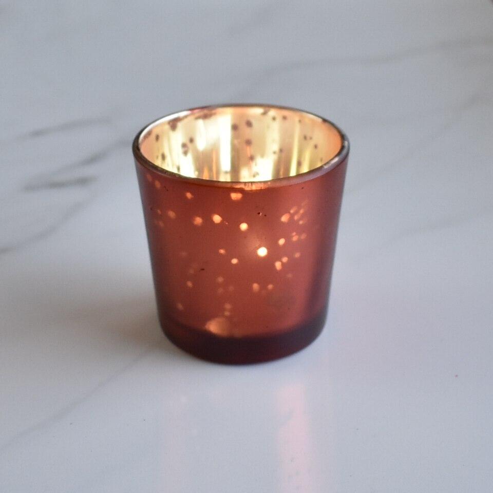 Vintage Mercury Glass Candle Holders (2.5-Inch, Lila Design, Liquid Motif, Rustic Red Copper) - For Use with Tea Lights - For Parties, Weddings and Homes - Luna Bazaar | Boho &amp; Vintage Style Decor