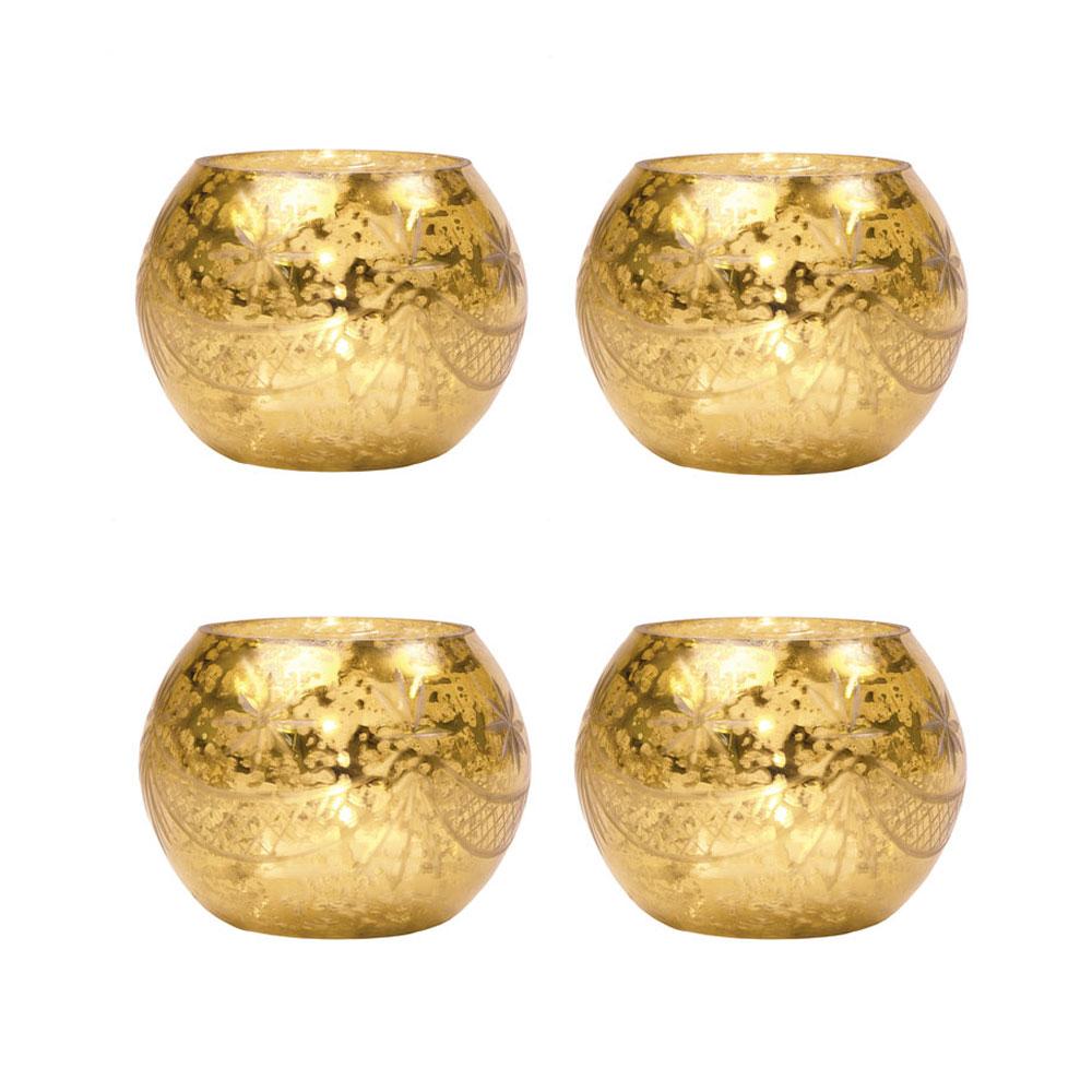 4-Pack Vintage Mercury Glass Candle Holder (3-Inch, Mary Design, Globe Shape, Gold) - For Use with Tea Lights - For Parties, Weddings, and Homes - Luna Bazaar | Boho &amp; Vintage Style Decor
