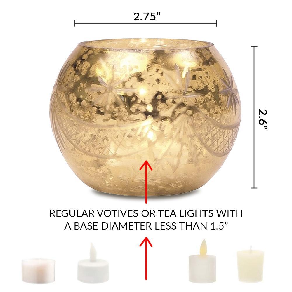 Vintage Mercury Glass Candle Holder (3-Inch, Mary Design, Globe Shape, Pearl White) - For Use with Tea Lights - For Parties, Weddings, and Homes - Luna Bazaar | Boho &amp; Vintage Style Decor