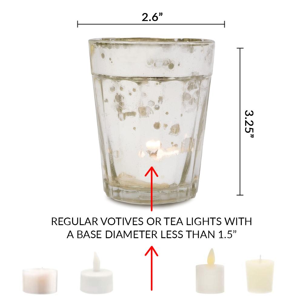 CLOSEOUT Vintage Mercury Glass Candle Holder (3.25-Inch, Katelyn Design, Column Motif, Antique White) - For Use with Tea Lights - For Home Decor, Parties and Wedding Decorations - Luna Bazaar | Boho &amp; Vintage Style Decor
