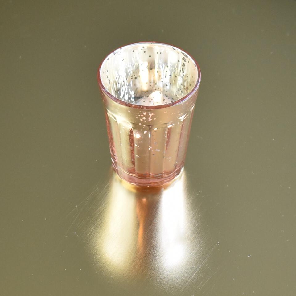 Vintage Mercury Glass Candle Holder (3.25-Inch, Katelyn Design, Column Motif, Rose Gold Pink) - Use with Tea Lights - Home and Wedding Decorations - Luna Bazaar | Boho &amp; Vintage Style Decor