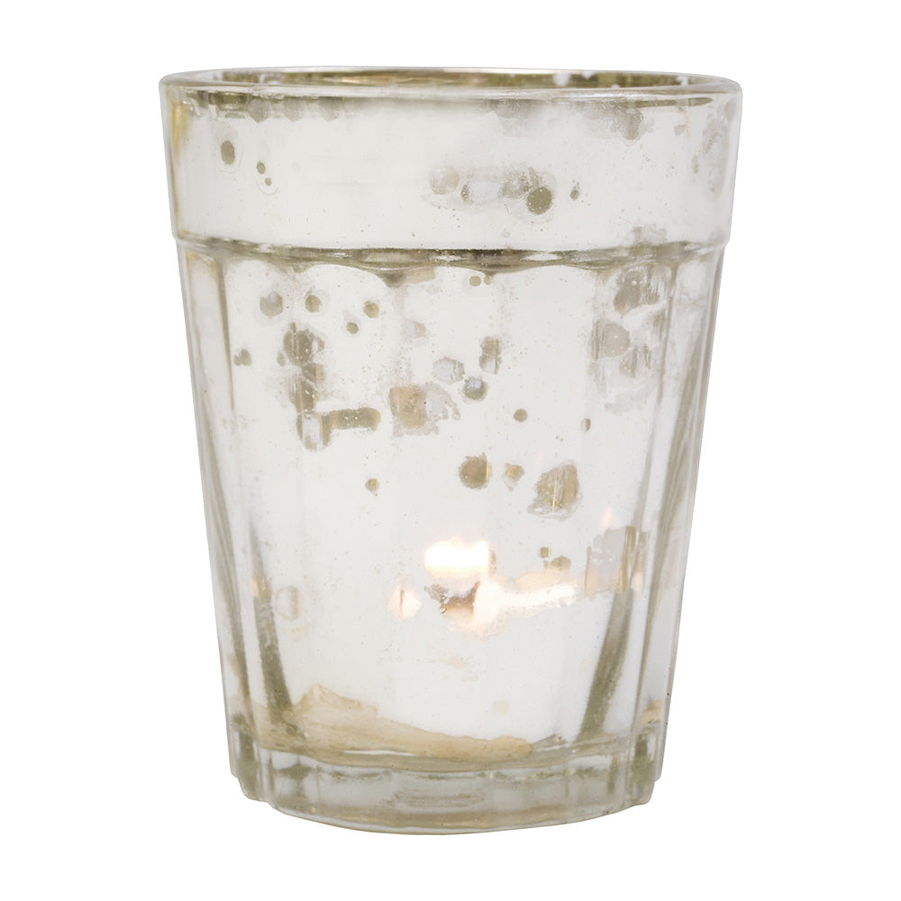 Showcase Vintage Mercury Glass Votive Tea Light Candle Holders - Silver (6 PACK, Assorted Designs) - Luna Bazaar | Boho &amp; Vintage Style Decor