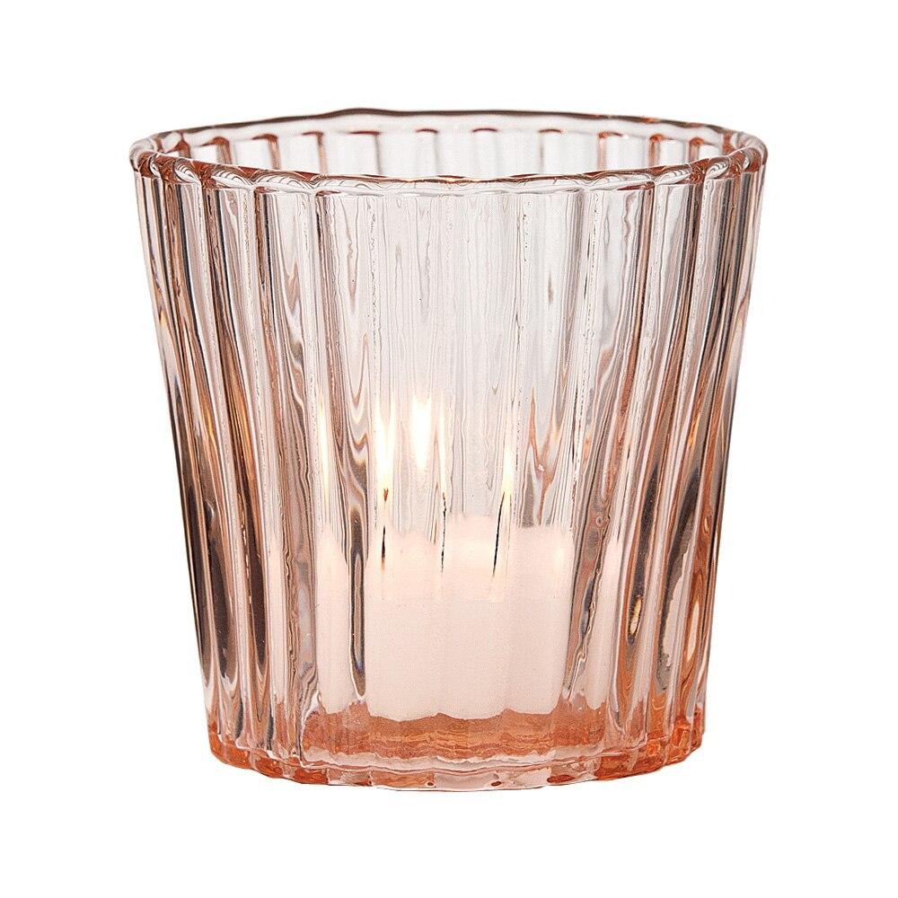 Vintage Glass Candle Holder (3-Inch, Caroline Design, Vertical Motif, Vintage Pink) - For use with Tea Lights - For Home Decor, Parties and Wedding Decorations - Luna Bazaar | Boho &amp; Vintage Style Decor